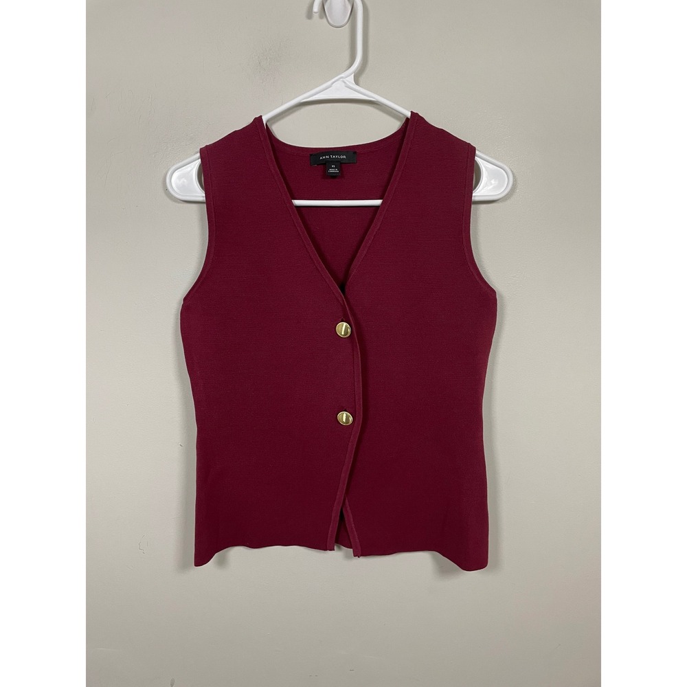 Ann Taylor V-Neck Sweater Vest In Red Size XS 2025 Preppy Academia Classic